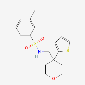 molecular formula C17H21NO3S2 B2859482 3-methyl-N-{[4-(thiophen-2-yl)oxan-4-yl]methyl}benzene-1-sulfonamide CAS No. 1203292-66-3