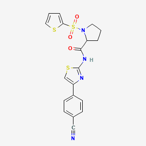molecular formula C19H16N4O3S3 B2859492 N-(4-(4-cyanophenyl)thiazol-2-yl)-1-(thiophen-2-ylsulfonyl)pyrrolidine-2-carboxamide CAS No. 1098638-68-6