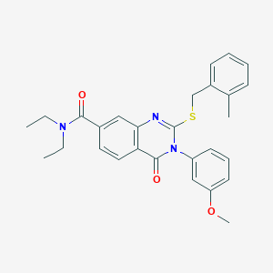 molecular formula C28H29N3O3S B2859511 N,N-diethyl-3-(3-methoxyphenyl)-2-{[(2-methylphenyl)methyl]sulfanyl}-4-oxo-3,4-dihydroquinazoline-7-carboxamide CAS No. 1115405-79-2