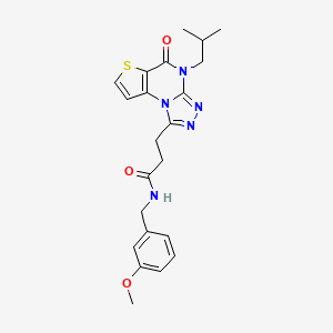 molecular formula C22H25N5O3S B2859522 3-(4-isobutyl-5-oxo-4,5-dihydrothieno[2,3-e][1,2,4]triazolo[4,3-a]pyrimidin-1-yl)-N-(3-methoxybenzyl)propanamide CAS No. 1184979-92-7