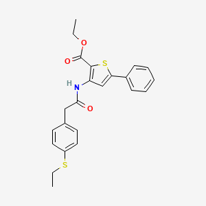 molecular formula C23H23NO3S2 B2859540 Ethyl 3-(2-(4-(ethylthio)phenyl)acetamido)-5-phenylthiophene-2-carboxylate CAS No. 919865-70-6