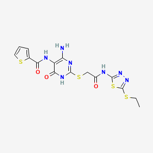 N-(4-amino-2-((2-((5-(ethylthio)-1,3,4-thiadiazol-2-yl)amino)-2-oxoethyl)thio)-6-oxo-1,6-dihydropyrimidin-5-yl)thiophene-2-carboxamide