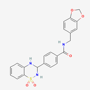 molecular formula C22H19N3O5S B2859573 N-(1,3-benzodioxol-5-ylmethyl)-4-(1,1-dioxido-3,4-dihydro-2H-1,2,4-benzothiadiazin-3-yl)benzamide CAS No. 1021253-35-9