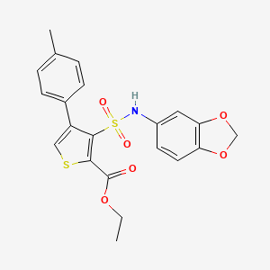 molecular formula C21H19NO6S2 B2859606 ETHYL 3-[(2H-1,3-BENZODIOXOL-5-YL)SULFAMOYL]-4-(4-METHYLPHENYL)THIOPHENE-2-CARBOXYLATE CAS No. 1105237-46-4