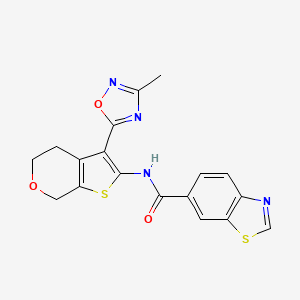 molecular formula C18H14N4O3S2 B2859619 N-(3-(3-methyl-1,2,4-oxadiazol-5-yl)-5,7-dihydro-4H-thieno[2,3-c]pyran-2-yl)benzo[d]thiazole-6-carboxamide CAS No. 1795478-63-5