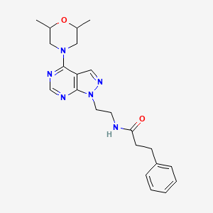 N-(2-(4-(2,6-dimethylmorpholino)-1H-pyrazolo[3,4-d]pyrimidin-1-yl)ethyl)-3-phenylpropanamide