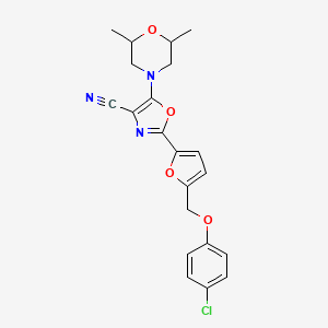 2-(5-((4-Chlorophenoxy)methyl)furan-2-yl)-5-(2,6-dimethylmorpholino)oxazole-4-carbonitrile
