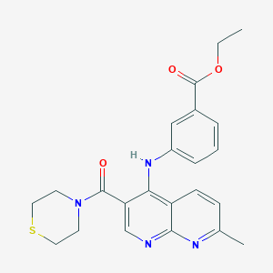 molecular formula C23H24N4O3S B2859855 Ethyl 3-{[7-methyl-3-(thiomorpholine-4-carbonyl)-1,8-naphthyridin-4-yl]amino}benzoate CAS No. 1251676-73-9