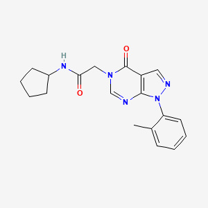 molecular formula C19H21N5O2 B2859856 N-cyclopentyl-2-[1-(2-methylphenyl)-4-oxo-1H,4H,5H-pyrazolo[3,4-d]pyrimidin-5-yl]acetamide CAS No. 895011-14-0