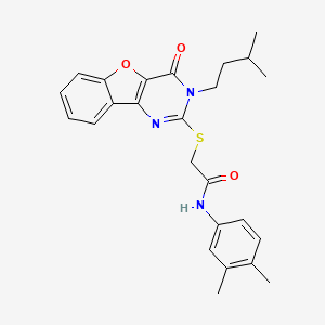 molecular formula C25H27N3O3S B2859883 N-(3,4-dimethylphenyl)-2-((3-isopentyl-4-oxo-3,4-dihydrobenzofuro[3,2-d]pyrimidin-2-yl)thio)acetamide CAS No. 900003-20-5