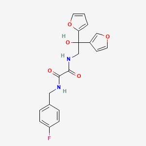 molecular formula C19H17FN2O5 B2860025 N'-[(4-fluorophenyl)methyl]-N-[2-(furan-2-yl)-2-(furan-3-yl)-2-hydroxyethyl]ethanediamide CAS No. 2034259-62-4