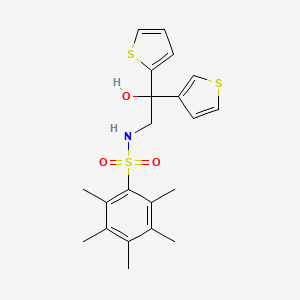 molecular formula C21H25NO3S3 B2860026 N-(2-hydroxy-2-(thiophen-2-yl)-2-(thiophen-3-yl)ethyl)-2,3,4,5,6-pentamethylbenzenesulfonamide CAS No. 2034401-34-6