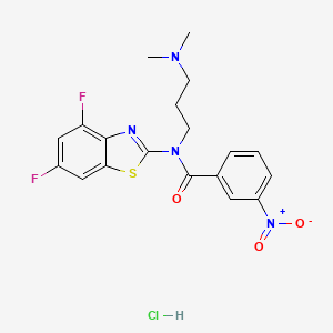 molecular formula C19H19ClF2N4O3S B2860111 N-(4,6-DIFLUORO-1,3-BENZOTHIAZOL-2-YL)-N-[3-(DIMETHYLAMINO)PROPYL]-3-NITROBENZAMIDE HYDROCHLORIDE CAS No. 1216581-72-4