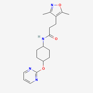 molecular formula C18H24N4O3 B2860164 3-(3,5-dimethyl-1,2-oxazol-4-yl)-N-[(1r,4r)-4-(pyrimidin-2-yloxy)cyclohexyl]propanamide CAS No. 2034204-24-3