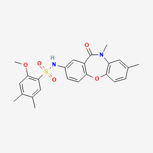 molecular formula C24H24N2O5S B2860269 N-(8,10-dimethyl-11-oxo-10,11-dihydrodibenzo[b,f][1,4]oxazepin-2-yl)-2-methoxy-4,5-dimethylbenzenesulfonamide CAS No. 921899-11-8
