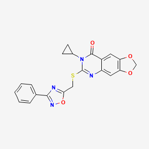 B2860290 7-cyclopropyl-6-(((3-phenyl-1,2,4-oxadiazol-5-yl)methyl)thio)-[1,3]dioxolo[4,5-g]quinazolin-8(7H)-one CAS No. 1030110-49-6