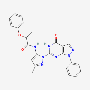molecular formula C24H21N7O3 B2860327 N-(3-methyl-1-(4-oxo-1-phenyl-4,5-dihydro-1H-pyrazolo[3,4-d]pyrimidin-6-yl)-1H-pyrazol-5-yl)-2-phenoxypropanamide CAS No. 1019097-58-5