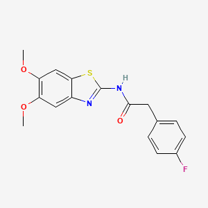molecular formula C17H15FN2O3S B2860461 N-(5,6-dimethoxy-1,3-benzothiazol-2-yl)-2-(4-fluorophenyl)acetamide CAS No. 922647-54-9
