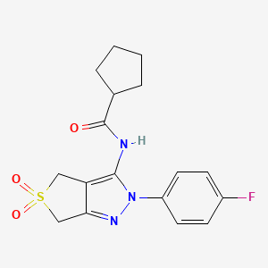 molecular formula C17H18FN3O3S B2860656 N-[2-(4-fluorophenyl)-5,5-dioxo-2H,4H,6H-5lambda6-thieno[3,4-c]pyrazol-3-yl]cyclopentanecarboxamide CAS No. 450336-74-0