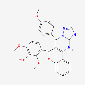 molecular formula C28H26N4O5 B2860740 11-(4-methoxyphenyl)-9-(2,3,4-trimethoxyphenyl)-8-oxa-12,13,15,17-tetraazatetracyclo[8.7.0.0^{2,7}.0^{12,16}]heptadeca-1(10),2(7),3,5,13,15-hexaene CAS No. 868148-22-5