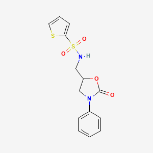 molecular formula C14H14N2O4S2 B2860796 N-[(2-oxo-3-phenyl-1,3-oxazolidin-5-yl)methyl]thiophene-2-sulfonamide CAS No. 954637-28-6