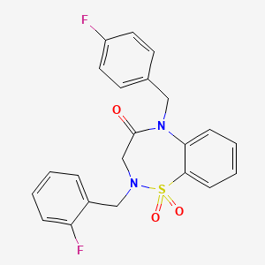 molecular formula C22H18F2N2O3S B2860811 2-(2-fluorobenzyl)-5-(4-fluorobenzyl)-2,3-dihydrobenzo[f][1,2,5]thiadiazepin-4(5H)-one 1,1-dioxide CAS No. 1030102-21-6