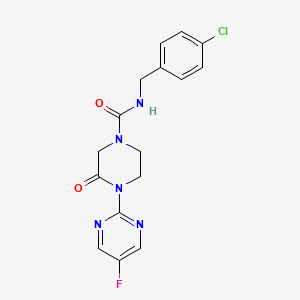 molecular formula C16H15ClFN5O2 B2860814 N-[(4-Chlorophenyl)methyl]-4-(5-fluoropyrimidin-2-yl)-3-oxopiperazine-1-carboxamide CAS No. 2310141-44-5