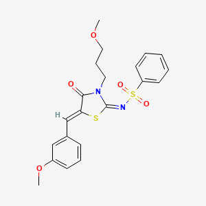 (E)-N-((Z)-5-(3-methoxybenzylidene)-3-(3-methoxypropyl)-4-oxothiazolidin-2-ylidene)benzenesulfonamide