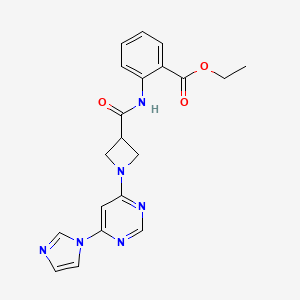 molecular formula C20H20N6O3 B2860885 ethyl 2-{1-[6-(1H-imidazol-1-yl)pyrimidin-4-yl]azetidine-3-amido}benzoate CAS No. 2034622-51-8