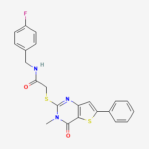 molecular formula C22H18FN3O2S2 B2860941 N-[(4-fluorophenyl)methyl]-2-({3-methyl-4-oxo-6-phenyl-3H,4H-thieno[3,2-d]pyrimidin-2-yl}sulfanyl)acetamide CAS No. 1105251-35-1
