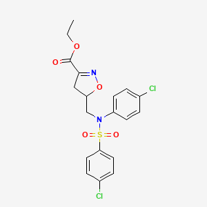 molecular formula C19H18Cl2N2O5S B2860967 Ethyl 5-({4-chloro[(4-chlorophenyl)sulfonyl]anilino}methyl)-4,5-dihydro-3-isoxazolecarboxylate CAS No. 306978-11-0