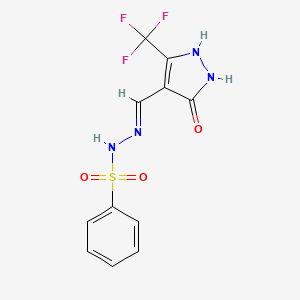 molecular formula C11H9F3N4O3S B2861022 N'-{[5-oxo-3-(trifluoromethyl)-1,5-dihydro-4H-pyrazol-4-yliden]methyl}benzenesulfonohydrazide CAS No. 338975-56-7