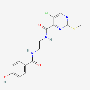 molecular formula C15H15ClN4O3S B2861039 N-(2-{[5-chloro-2-(methylsulfanyl)pyrimidin-4-yl]formamido}ethyl)-4-hydroxybenzamide CAS No. 1223463-70-4