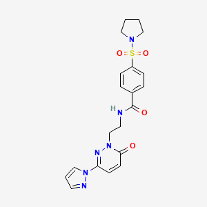molecular formula C20H22N6O4S B2861059 N-(2-(6-oxo-3-(1H-pyrazol-1-yl)pyridazin-1(6H)-yl)ethyl)-4-(pyrrolidin-1-ylsulfonyl)benzamide CAS No. 1351591-31-5