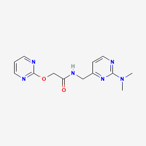 molecular formula C13H16N6O2 B2861071 N-((2-(dimethylamino)pyrimidin-4-yl)methyl)-2-(pyrimidin-2-yloxy)acetamide CAS No. 1796987-58-0