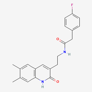 molecular formula C21H21FN2O2 B2861104 N-[2-(6,7-dimethyl-2-oxo-1,2-dihydroquinolin-3-yl)ethyl]-2-(4-fluorophenyl)acetamide CAS No. 851096-28-1