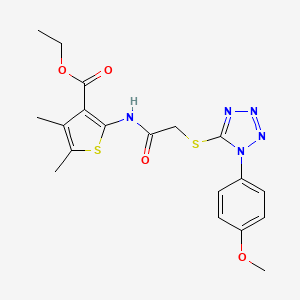 molecular formula C19H21N5O4S2 B2861145 ethyl 2-(2-{[1-(4-methoxyphenyl)-1H-1,2,3,4-tetrazol-5-yl]sulfanyl}acetamido)-4,5-dimethylthiophene-3-carboxylate CAS No. 784185-66-6