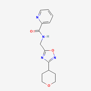 molecular formula C14H16N4O3 B2861170 N-((3-(tetrahydro-2H-pyran-4-yl)-1,2,4-oxadiazol-5-yl)methyl)picolinamide CAS No. 2034387-21-6