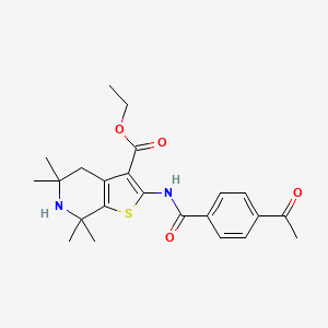 molecular formula C23H28N2O4S B2861186 ethyl 2-(4-acetylbenzamido)-5,5,7,7-tetramethyl-4H,5H,6H,7H-thieno[2,3-c]pyridine-3-carboxylate CAS No. 887901-75-9