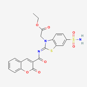 molecular formula C21H17N3O7S2 B2861230 ethyl 2-[(2Z)-2-[(2-oxo-2H-chromene-3-carbonyl)imino]-6-sulfamoyl-2,3-dihydro-1,3-benzothiazol-3-yl]acetate CAS No. 865247-94-5