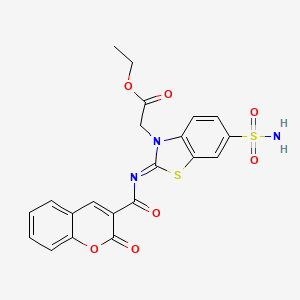 Ethyl 2-[2-(2-oxochromene-3-carbonyl)imino-6-sulfamoyl-1,3-benzothiazol-3-yl]acetate