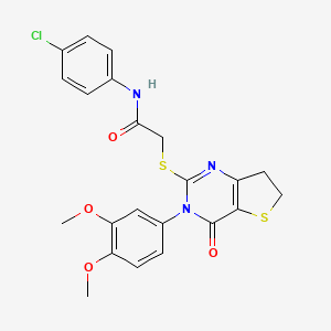 molecular formula C22H20ClN3O4S2 B2861239 N-(4-chlorophenyl)-2-((3-(3,4-dimethoxyphenyl)-4-oxo-3,4,6,7-tetrahydrothieno[3,2-d]pyrimidin-2-yl)thio)acetamide CAS No. 877655-86-2