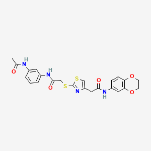 B2861293 N-(3-acetamidophenyl)-2-((4-(2-((2,3-dihydrobenzo[b][1,4]dioxin-6-yl)amino)-2-oxoethyl)thiazol-2-yl)thio)acetamide CAS No. 953984-67-3