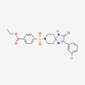 molecular formula C22H22ClN3O5S B2861302 Ethyl 4-{[2-(3-chlorophenyl)-3-oxo-1,4,8-triazaspiro[4.5]dec-1-en-8-yl]sulfonyl}benzoate CAS No. 1358394-15-6