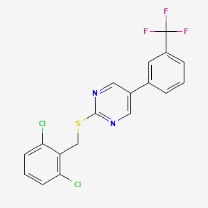molecular formula C18H11Cl2F3N2S B2861319 2,6-Dichlorobenzyl 5-(3-(trifluoromethyl)phenyl)-2-pyrimidinyl sulfide CAS No. 339101-85-8