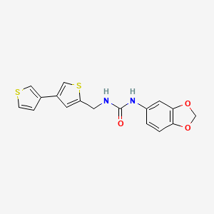 molecular formula C17H14N2O3S2 B2861333 1-(2H-1,3-benzodioxol-5-yl)-3-({[3,3'-bithiophene]-5-yl}methyl)urea CAS No. 2379975-32-1