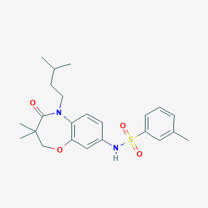 molecular formula C23H30N2O4S B2861338 N-(5-isopentyl-3,3-dimethyl-4-oxo-2,3,4,5-tetrahydrobenzo[b][1,4]oxazepin-8-yl)-3-methylbenzenesulfonamide CAS No. 922075-73-8