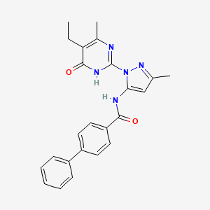 molecular formula C24H23N5O2 B2861342 N-(1-(5-ethyl-4-methyl-6-oxo-1,6-dihydropyrimidin-2-yl)-3-methyl-1H-pyrazol-5-yl)-[1,1'-biphenyl]-4-carboxamide CAS No. 1002958-50-0