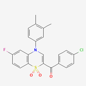 molecular formula C23H17ClFNO3S B2861349 (4-chlorophenyl)[4-(3,4-dimethylphenyl)-6-fluoro-1,1-dioxido-4H-1,4-benzothiazin-2-yl]methanone CAS No. 1114651-17-0