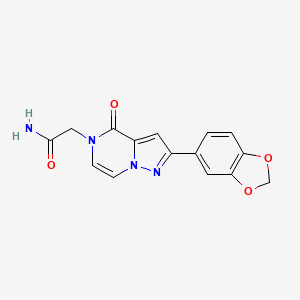 molecular formula C15H12N4O4 B2861356 2-[2-(1,3-benzodioxol-5-yl)-4-oxopyrazolo[1,5-a]pyrazin-5(4H)-yl]acetamide CAS No. 1029736-76-2